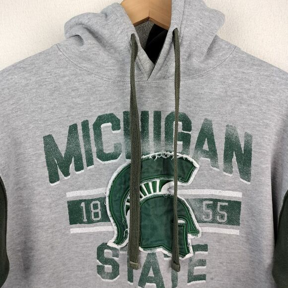 Michigan State Spartans Hoodie Sweatshirt Mens M Green Gray Ouray Spellout VTG - Picture 2 of 15